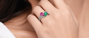 แหวนทองคำขาว 18K แบบ Toi et Moi ประดับเพชรทรงหยดน้ำสีชมพูและสีเขียวมรกต ดีไซน์หรูหรา วงแหวนแบบแยกส่วน ประดับเพชรแบบ Pave Band เครื่องประดับที่โดดเด่น - Product Image 6