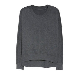 Sudadera Oversize de Mujer con Hombros Caídos, Manga Larga, Cuello Redondo, Tejido de Algodón y Fibra de Bambú, Color Gris Sólido, Top Casual de Otoño - Product Image 5