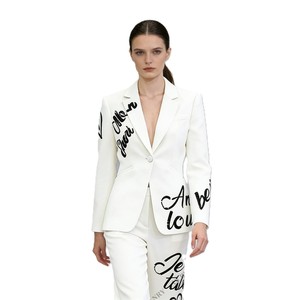 Conjunto de Blazer y Pantalón de Lana y Viscosa Blanca para Mujer, Estilo Urbano, 2 Piezas, con Lentejuelas Bordadas, Resistente al Viento, Personalizable, para Todas las Temporadas - Product Image 3