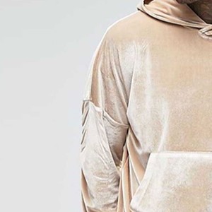 Men Oversized <b>Velvet</b> <b>Hoodie</b> Solid Color Pocket Design Regular Sleeve Knitted Fit Autumn Style - Product Image 3