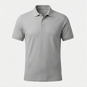 Polo en coton Oxford gris à manches courtes pour homme, coupe classique, respirant, design uni tissé - Product Image 1