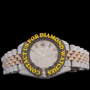 Reloj de Diseño Único con Esfera de Cristal, Dos Tonos, Completamente Decorado, Estilo Hip Hop, Movimiento de Cuarzo ETA, Características Clásicas, Moda, Negocios, Brillante, Personalizado - Product Image 4