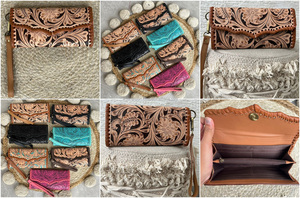New Hand <b>Tooled</b> <b>Leather</b> Wallet with Wrist Strap Design Ladies Clutch Organizer Multiple Card Slots Stylish Western Wallet Purse - Product Image 2