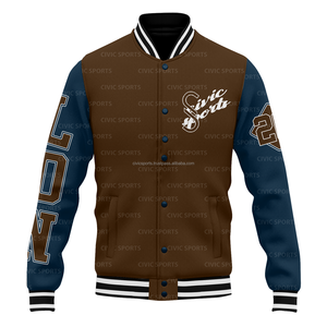 Chaqueta Varsity Personalizada para Hombre, Resistente al Viento, de Poliéster/Algodón Tejido de 80g, Cuello Henry, Cierre de Cremallera, Forro Polar, Opciones de Bordado - Product Image 3