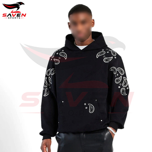 Sweat à capuche épais noir avec strass pour homme, streetwear, épaules tombantes, motif diamant, pull personnalisé en coton lourd - Product Image 4