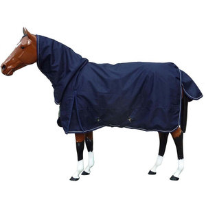 Couverture de cheval imperméable rouge et bleue avec couvre-cou, fermeture Velcro intégrale, équipement d'équitation - Product Image 3