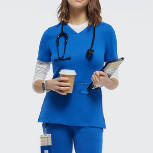 Tenue médicale OEM pour femme : Blouse à col en V et pantalon jogger – Confortable, extensible, uniforme d'hôpital – Fournisseur - Product Image 5