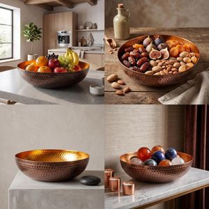 Cuenco de cobre martillado de primera calidad, moderno y redondo, para servir frutas, para uso en la cocina, vajilla metálica, centro de mesa decorativo. - Product Image 6
