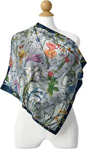 Pañuelos de seda de poliéster negros personalizados al por mayor para mujer, con logo impreso, de satén, cuadrados, de alta calidad, en stock - Product Image 2