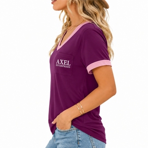 Camiseta de Manga Corta con Cuello en V para Mujer, Logotipo Personalizado, Suave, Informal, Verano, Tela Suave de Primera Calidad, Transpirable - Product Image 4