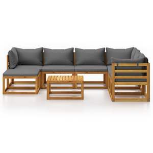 Ensemble de salon de jardin en bois d'acacia massif avec coussins, mobilier de jardin pour 8 personnes, ensemble de canapé modulaire d'extérieur, design contemporain - Product Image 3