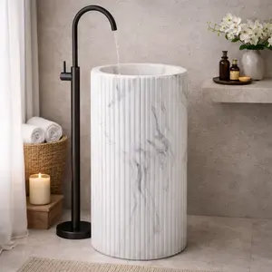 Lavabo sur pied en marbre facetté, à poser sur comptoir, avec design vertical moderne, pour usage en entrepôt, avec égouttoir inclus - Product Image 1