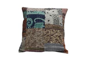 Funda de cojín Kantha de retazos Sari de seda funda de cojín Kantha decorativa de almohada Bohemia - Product Image 5