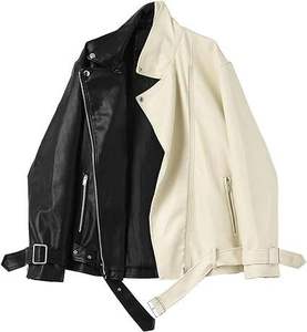 Women's Custom Two-Tone Colorblock Leather Biker <b>Jacket</b> Breathable Windproof Stand Collar Zipper Lapel <b>Punk</b> Streetwear Winter - Product Image 3