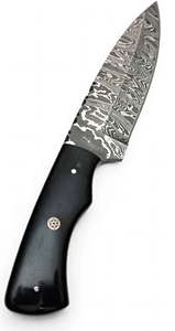 Cuchillo utilitario artesanal de acero de Damasco para exteriores, mango de cuerno negro, hoja fija, herramienta de artesanía - Product Image 5