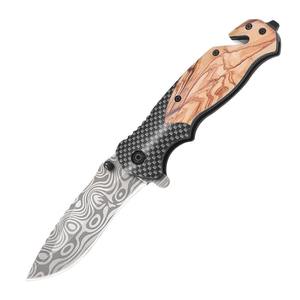 Couteau pliant en acier inoxydable à motif Damas haute dureté, manche en bois, professionnel, haute qualité, portable, pour camping en extérieur - Product Image 1