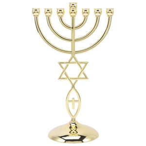 Porte-bougie en métal doré avec motif étoile et croix, support décoratif multi-religieux pour bougies, idéal pour la table, la maison et les événements - Product Image 1
