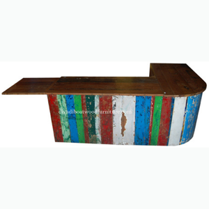 Comptoir de bar en bois de bateau recyclé fait main, comptoir de réception, comptoir de bar durable avec couleur originale - Product Image 1
