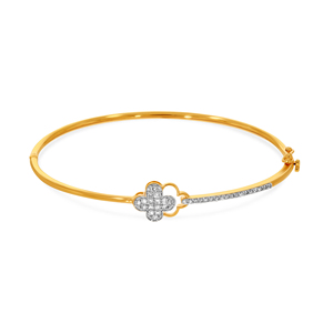 Elegant Four Leaf Clover Diamond Open <b>Bangle</b> <b>Bracelet</b> for Women | 18K Yellow Gold Floral Charm <b>Bracelet</b> | Minimalist Luxury Stac - Product Image 3