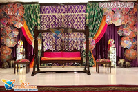 Décor de scène de mariage musulman, fonction Henna, décoration de scène, célébration Mehndi marocain, scène nocturne de mariage, thème arabe, DJ de nuit
