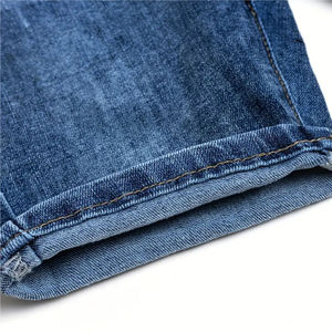 Shorts Bermuda en jean délavé taille mi-haute pour homme, style décontracté en toile de coton bleue avec braguette boutonnée, prix abordable - Product Image 2