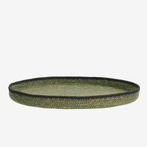 Handmade Green Woven Braided Seagrass <b>Tray</b> Round Decorative Serving <b>Basket</b> Eco Friendly Table Display Wholesale Bulk Supplier - Product Image 1
