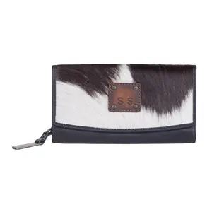 À la mode brésilien peau peau vache cheveux sur fourrure cuir femmes filles longue pochette portefeuille sac à main grande capacité poches vente en gros commande