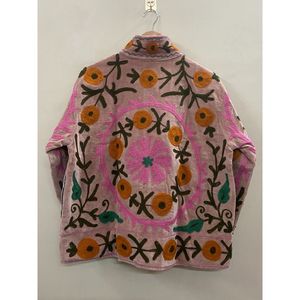 Hand Embroidered Knitted Velvet Cotton <b>Jacket</b> Women Mandarin Collar Full Sleeve Autumn Winter Bohemian Eye Pattern Eco-Friendly - Product Image 5