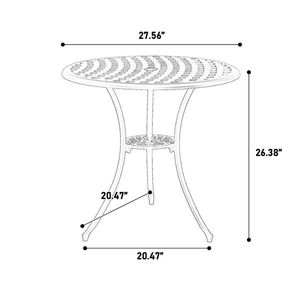 Set Bistrot da Esterno in Alluminio Pressofuso a 3 Pezzi Resistente alle Intemperie con Tavolo e Sedie Impermeabili e Foro per Ombrellone per Uso Ospedaliero - Product Image 3