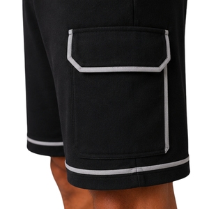 Conjunto de camiseta y pantalones cortos para hombre en gris y negro, cuello redondo, manga corta, top con bolsillo, pantalones cortos cargo con cordón, ropa deportiva informal. - Product Image 6