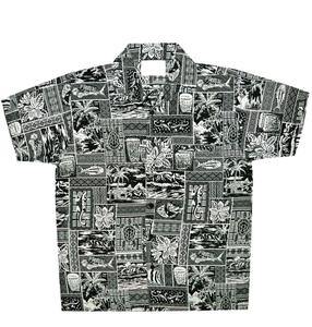 Chemise hawaïenne décontractée pour homme à manches courtes en sergé, imprimé feuilles tropicales noir et vert, respirante et écologique, idéale pour les vacances d'hiver - Product Image 1