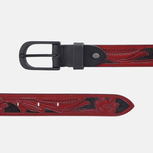 Cinturón de Cuero de Moda para Hombre, Hecho a Mano, con Grabado Floral en Dos Tonos, Hebilla de Aleación Negra Mate - Product Image 5