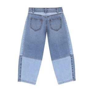 Jean en denim taille haute patchwork coupe large longueur cheville décontracté délavé style décontracté avec braguette boutonnée pour filles du Bangladesh - Product Image 2