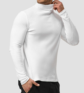<b>Men's</b> <b>White</b> <b>Turtleneck</b> Pullover Slim Fit Fleece Knitted 100% Cotton Long Sleeve Comfortable Minimalist Winter Wear - Product Image 3