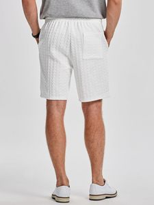 Shorts décontractés amples en coton pour hommes, couleur blanche, avec logo personnalisé, style streetwear estival, double ouverture et cordon de serrage large - Product Image 3