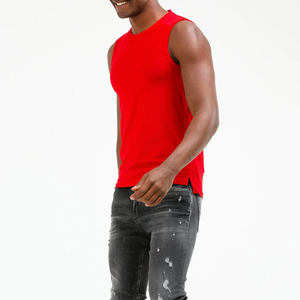 Débardeur sans manches en tricot rouge pour homme, col rond, uni, décontracté, pour l'été, séchage rapide, respirant, en Spandex/Polyester, matière personnalisable - Product Image 3