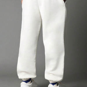 <b>Men's</b> <b>White</b> Fleece Sweatpants Elastic Waist Drawstring Closure Casual Loose Fit Midweight Knitted Pants Autumn Style - Product Image 3