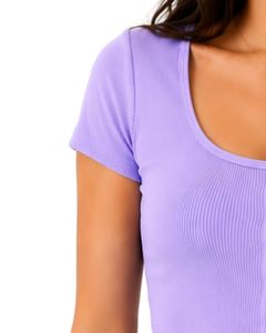 Custom Lavender Purple Women Ribbed Knit Crop <b>Top</b> Short Sleeve Button Front Slim Fit Square Neck Casual Summer Cotton T Shirt - Product Image 3