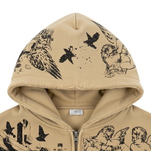 เสื้อฮู้ดซิปพิมพ์ลายกราฟิกสไตล์วินเทจสำหรับฤดูหนาว ผ้าฟลีซคอตตอน 100% หนานุ่ม ทรงโอเวอร์ไซส์ สไตล์สตรีทแวร์สำหรับผู้ชาย - Product Image 4