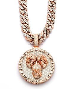 RB GEMS Colgante de Calavera de Tres Caras Personalizado, Oro Rosa, Moissanita VVS, Engaste de Bisel, Estilo Hip Hop, Certificado IGI, Para Hombres y Parejas, Fiesta - Product Image 1