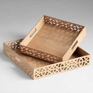 Modern Table Wooden Decorative Ottoman Serving Tray Rectangle Acacia Wood with Handles Color Changing - Product Image 4