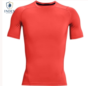 Index Apparel <b>Men's</b> Red <b>Short</b> <b>Sleeve</b> O-Neck Quick Dry Slim Fit Sporty T-Shirt Knitted Polyester Regular Length - Product Image 1