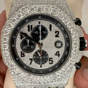 Montre automatique de luxe personnalisée avec moissanite VVS, cadran rond, style hip-hop, bracelet en caoutchouc premium - Product Image 1