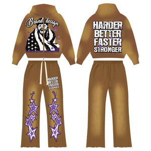 Pantalones de chándal de doble cintura estilo hip hop con estampado DTG vintage, efecto lavado, tejido de punto, para otoño, con logotipo y estampado gráfico serigrafiado. - Product Image 3