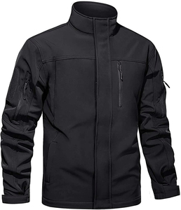 Men's <b>Navy</b> Fleece Jacket Stand Collar Zipper Closure Windproof Workwear Style Regular Fit Polyester Material Autumn Wear - Product Image 2