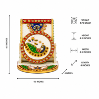 Support de téléphone portable en marbre fait main, motif paon peint à la main, artisanat indien traditionnel, pièce décorative de table