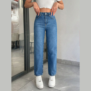 Jean en denim délavé taille haute pour femme, coupe droite décontractée, respirant, tendance, fabriqué en usine au Bangladesh – Collection 2026 à succès - Product Image 1