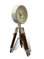 Horloge analogique à quartz silencieuse à piles, design Art Déco, en acier inoxydable, avec support trépied réglable classique, pour bureau/table