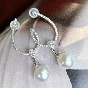 Boucles d'oreilles pendantes en perles naturelles 925 de 12-11 mm, de haute qualité, avec un élégant design, assorties à un magnifique coffret cadeau - Product Image 3