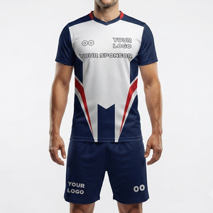 Ensemble de maillots de football personnalisés pour hommes, sublimés, col en V, manches courtes, polyester, uniformes personnalisés avec le nom de l'équipe pour les clubs et les matchs - Product Image 6